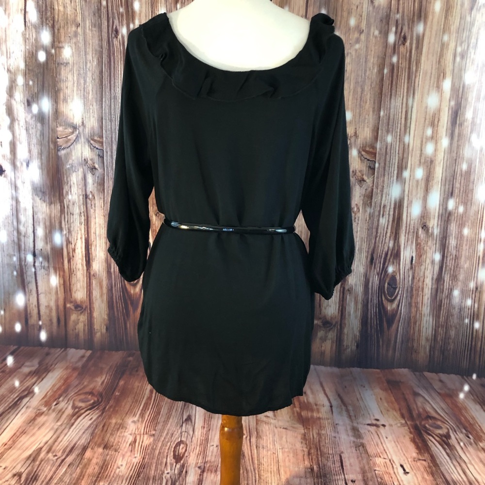 CHELSEA STUDIO Black 3/4 Sleeve Ruffle Neck Top - Picture 6 of 8
